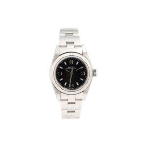 Rolex Oyster Perpetual 76030 25mm Black Index & Arabic Dial Engine-Turned Bezel